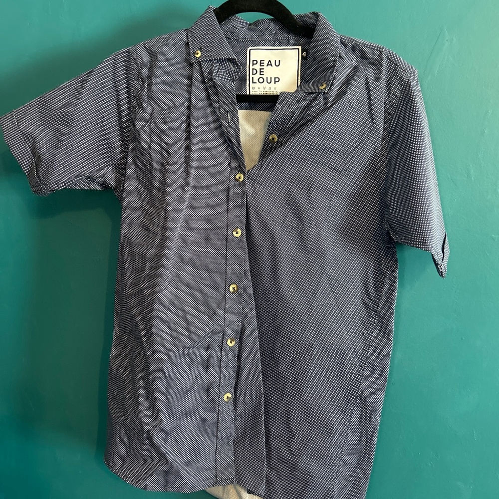 Peau de Loup blue dot collared shirt short sleeve